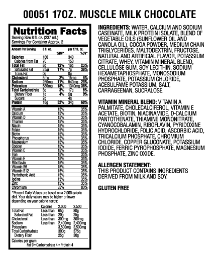 After: Take Muscle Milk within 30-45 minutes after workouts, games or events 