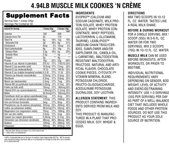 Muscle Milk Cookies n Creme 4.94lb Powder Formula ...